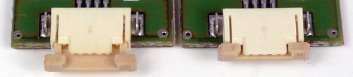 Unlocked and locked touch screen connectors on XY MIDIpad PCBs